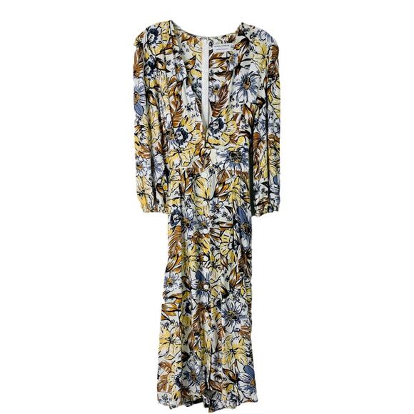 Faithfull The Brand x Anthropologie cream blue brown floral midi Chloe dress 6 - Picture 1 of 10